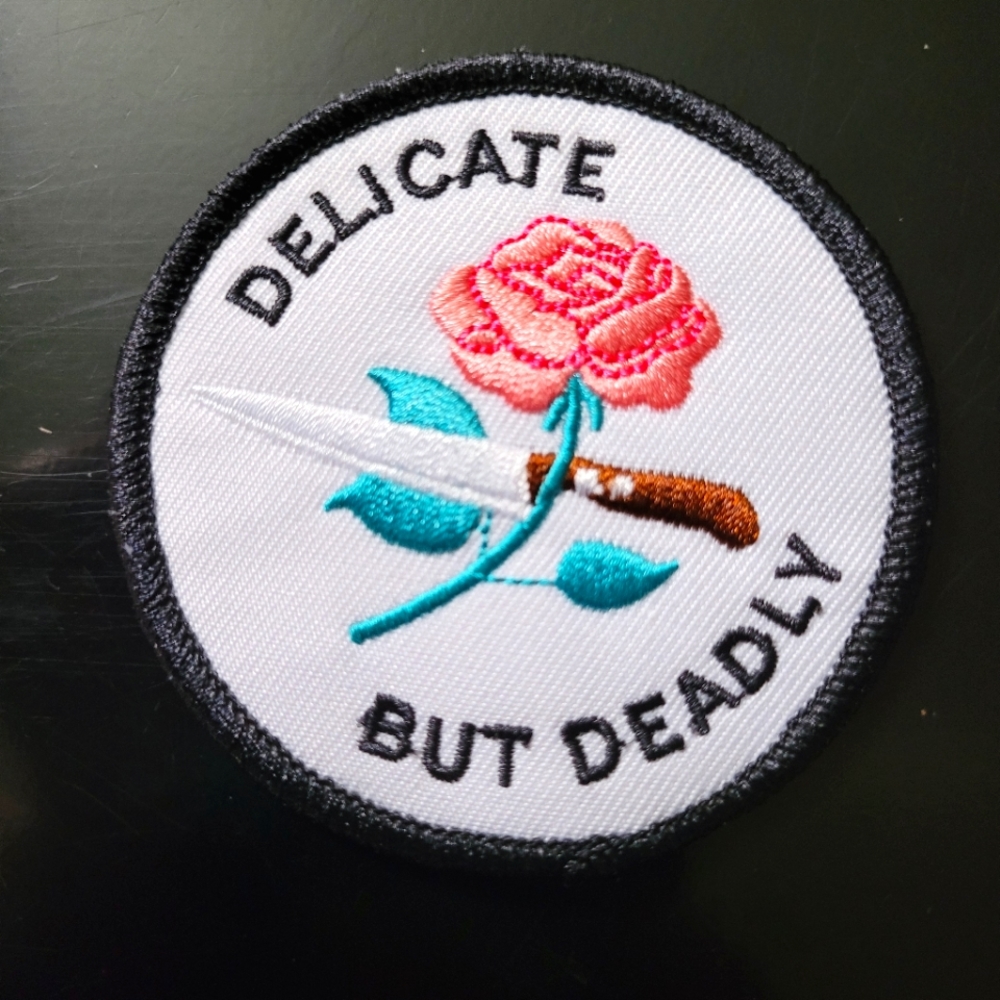 Delicate But Deadly Switchblade Rose Rockabilly Punk Iron on Patch